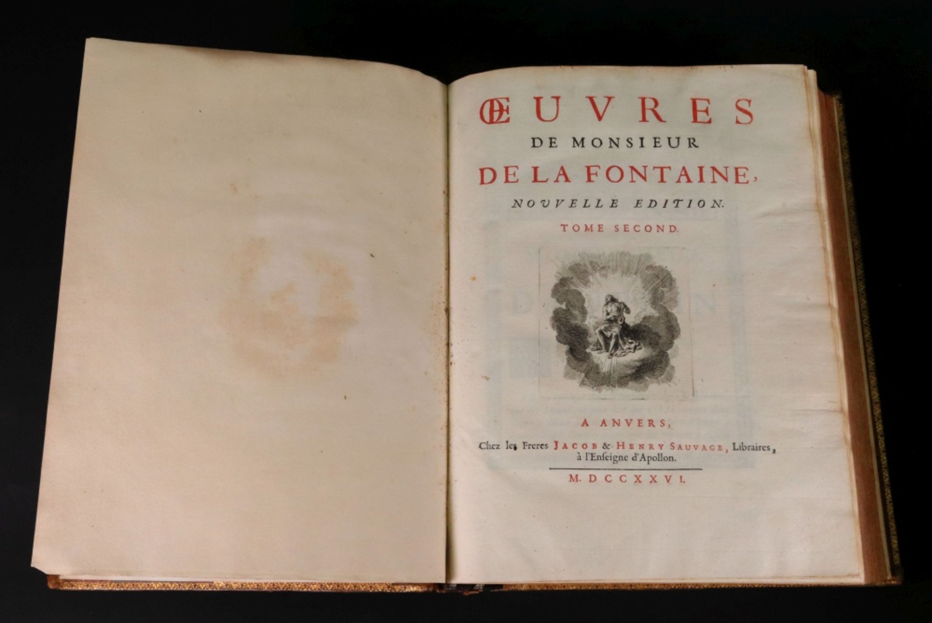 Oeuvres De Monsieur De La Fontaine, Nouvelle edition, 3 volumes, Anvers, 1726, frontispiece,