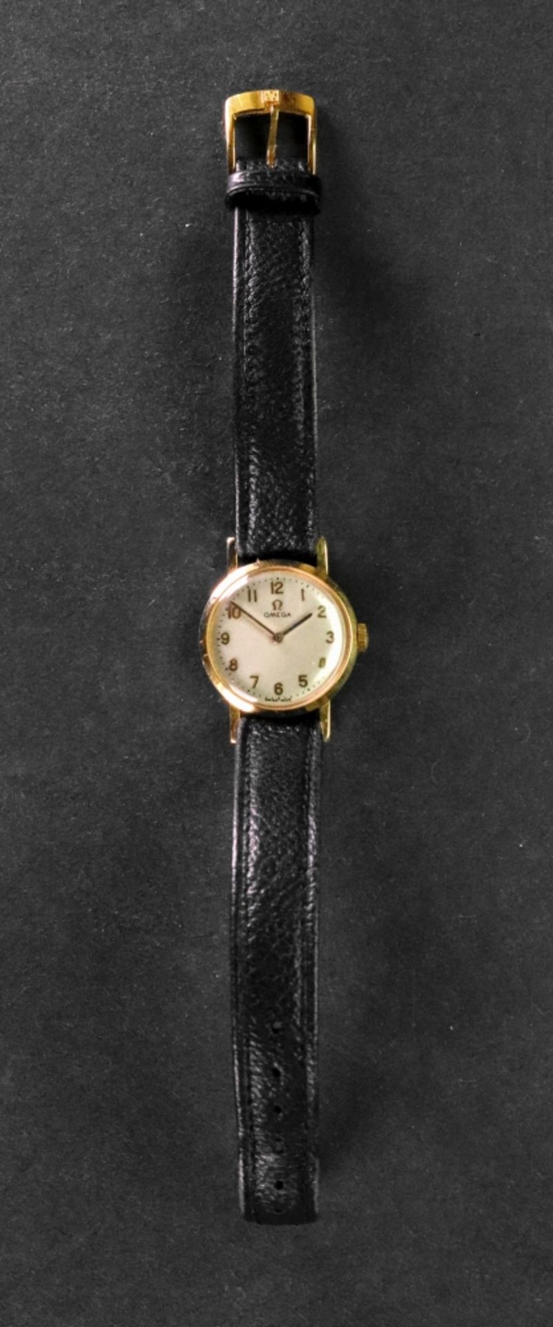 Omega; a lady's 18ct gold wristwatch, the dial with raised gilt Arabic numerals, - Image 2 of 3