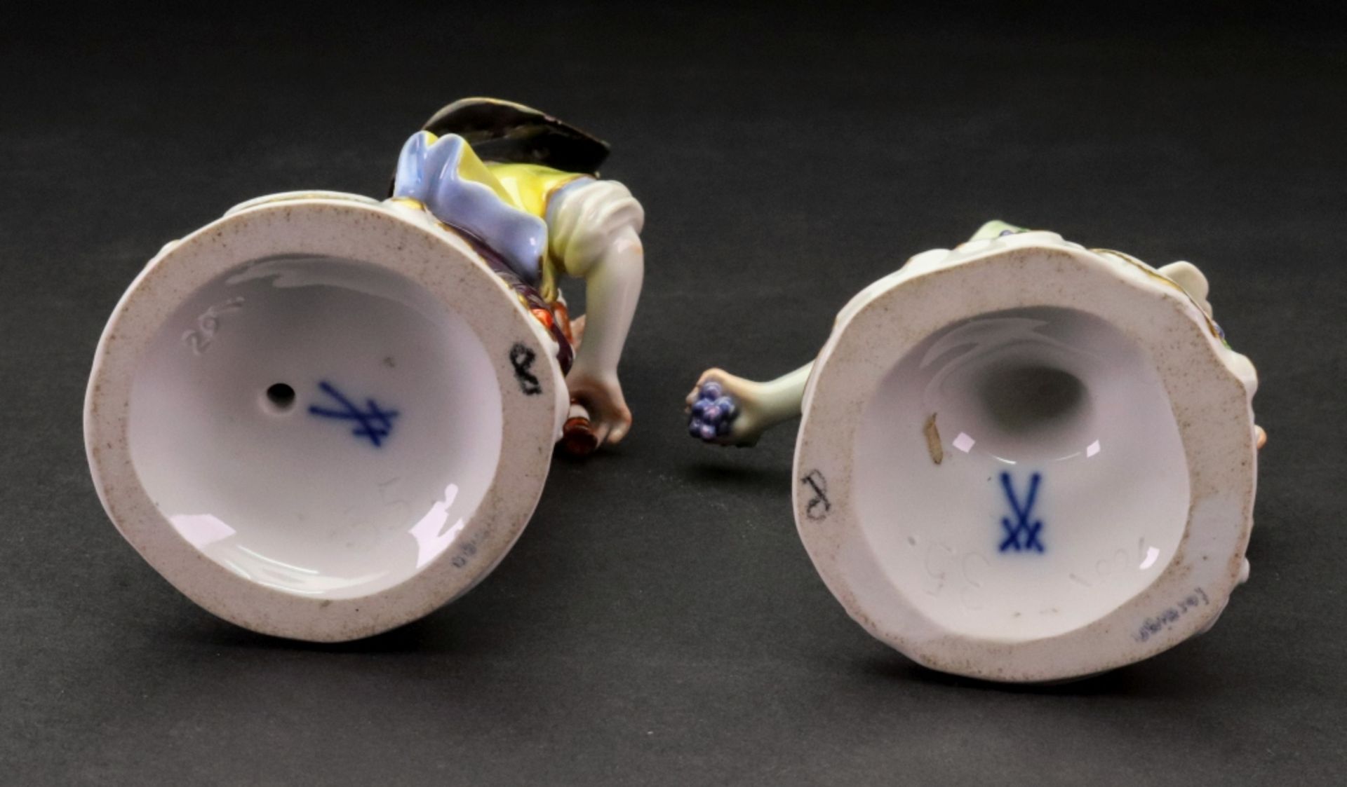 A pair of Meissen figures of vintners, 20th century, a boy playing a recorder, - Image 3 of 3