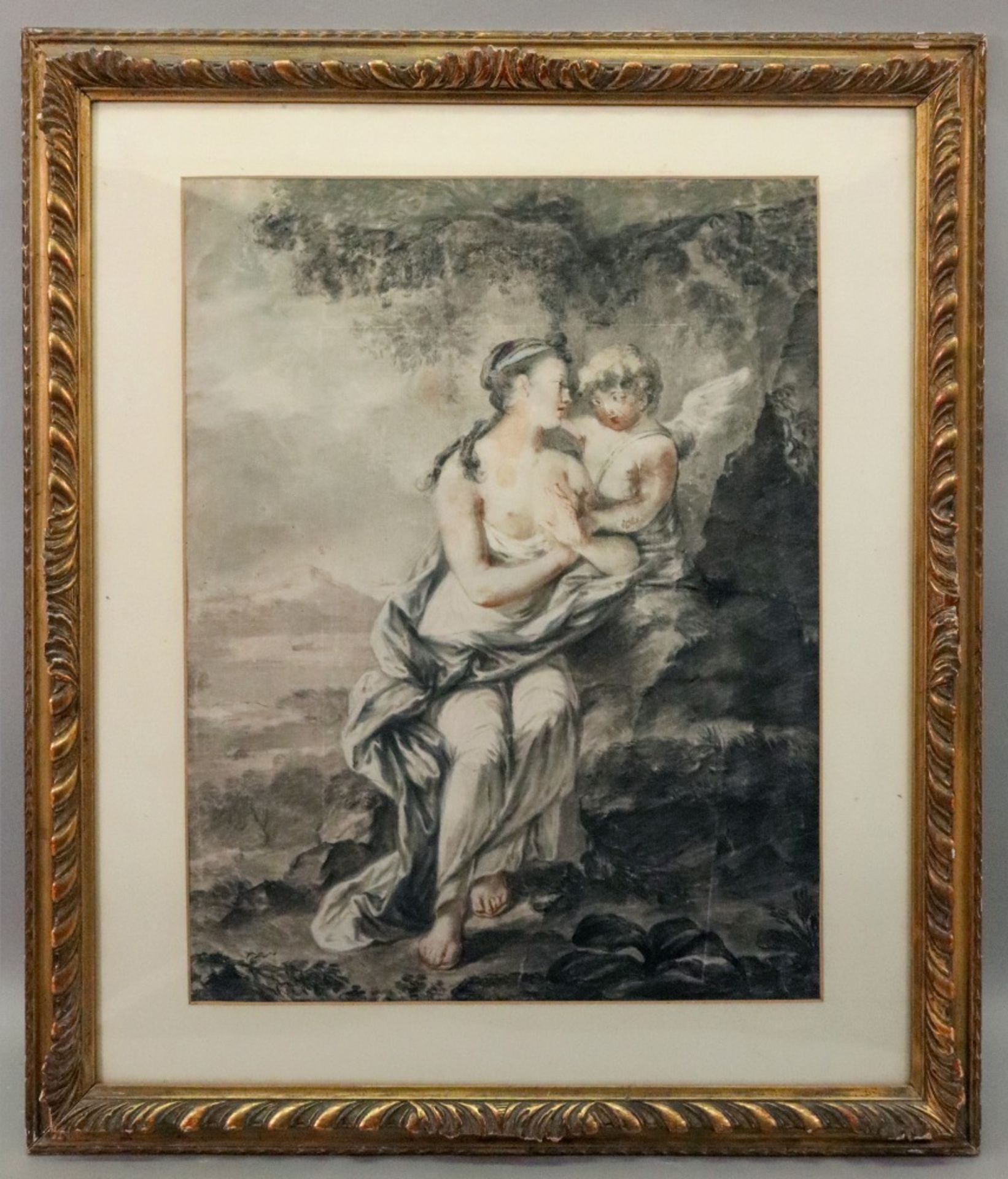 European School, 18th Century, A woman with a cherub in a landscape, pastel and chalk, 55 x 43cm. - Image 2 of 2