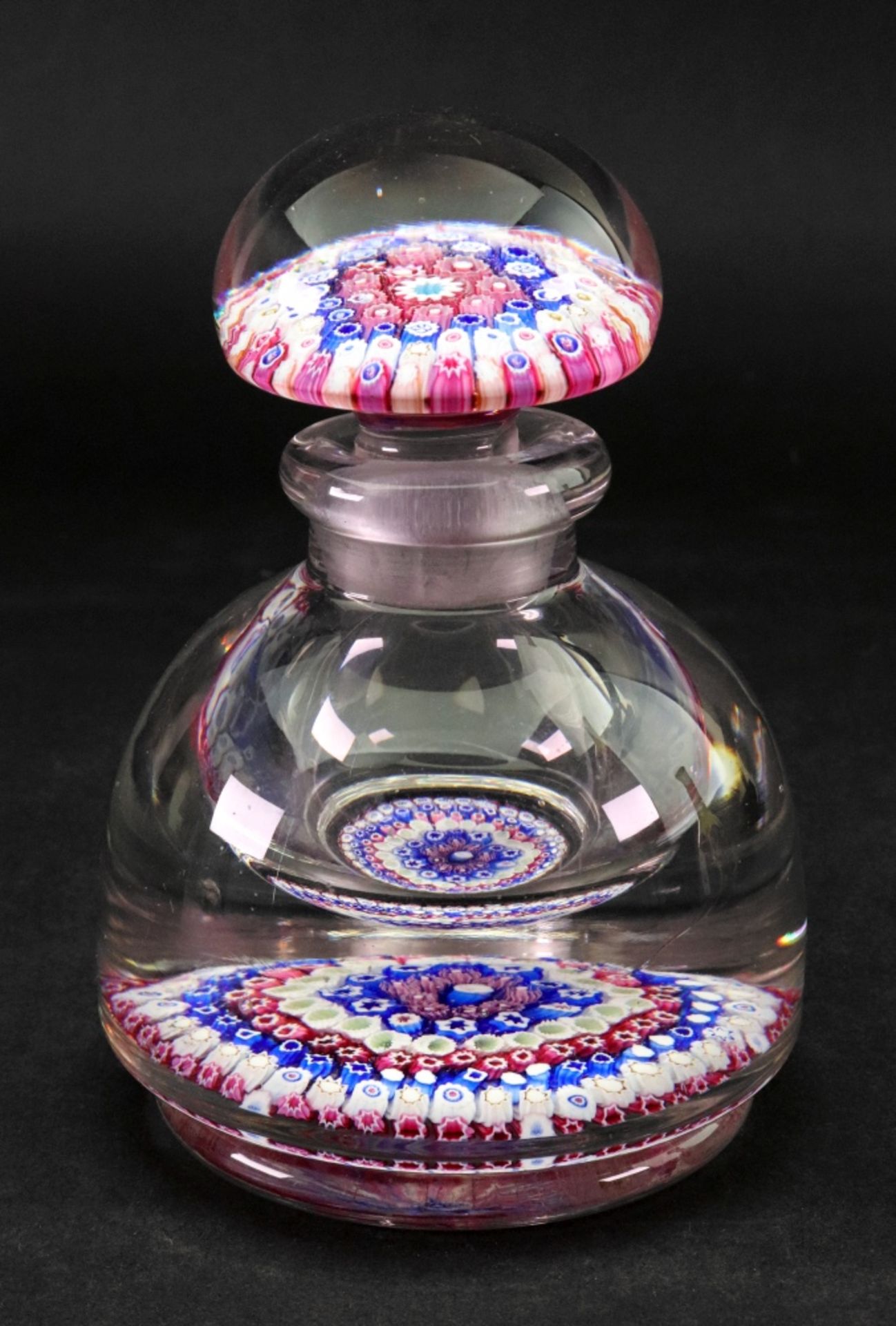 An English Millefiori inkwell and stopper, probably Walsh Walsh, 20th century, 17cm high.