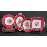 A Coalport nine piece dessert service, manufactured for Harrods Ltd, six plates and three dishes,