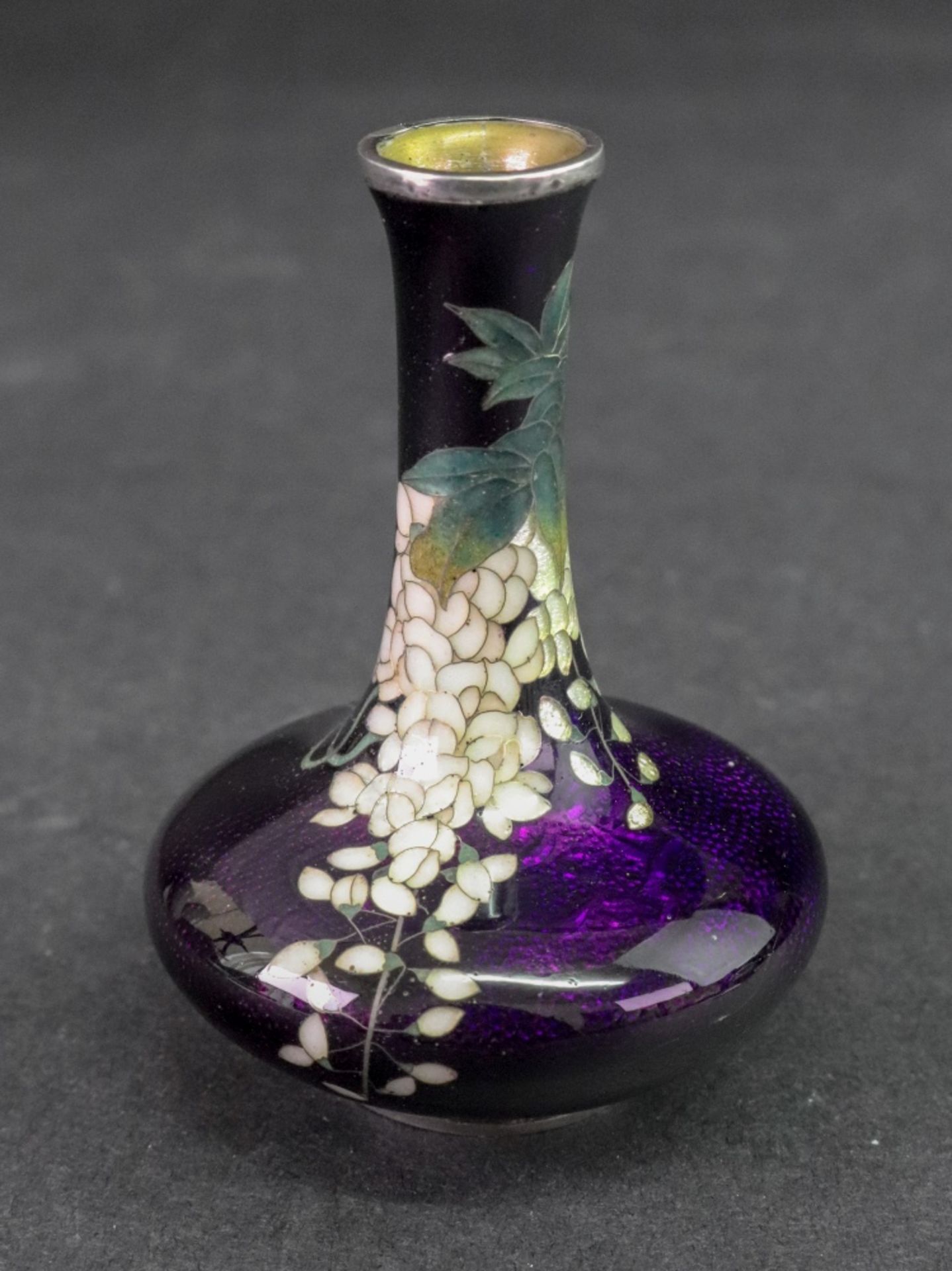 A miniature Japanese silver mounted ginbari enamel vase, Meiji/Taisho period, - Image 2 of 10