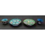 Two Canton enamel famille rose miniature dishes, 19th century, each decorated with a butterfly,