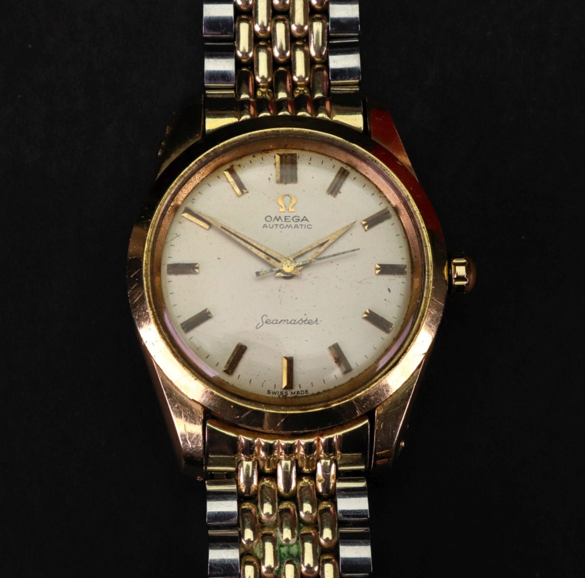 Omega; a gentleman's Seamaster gilt metal and stainless steel wristwatch,