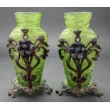 A pair of continental green glass vases, possibly Pallme-Konig, Austria, early 20th century,