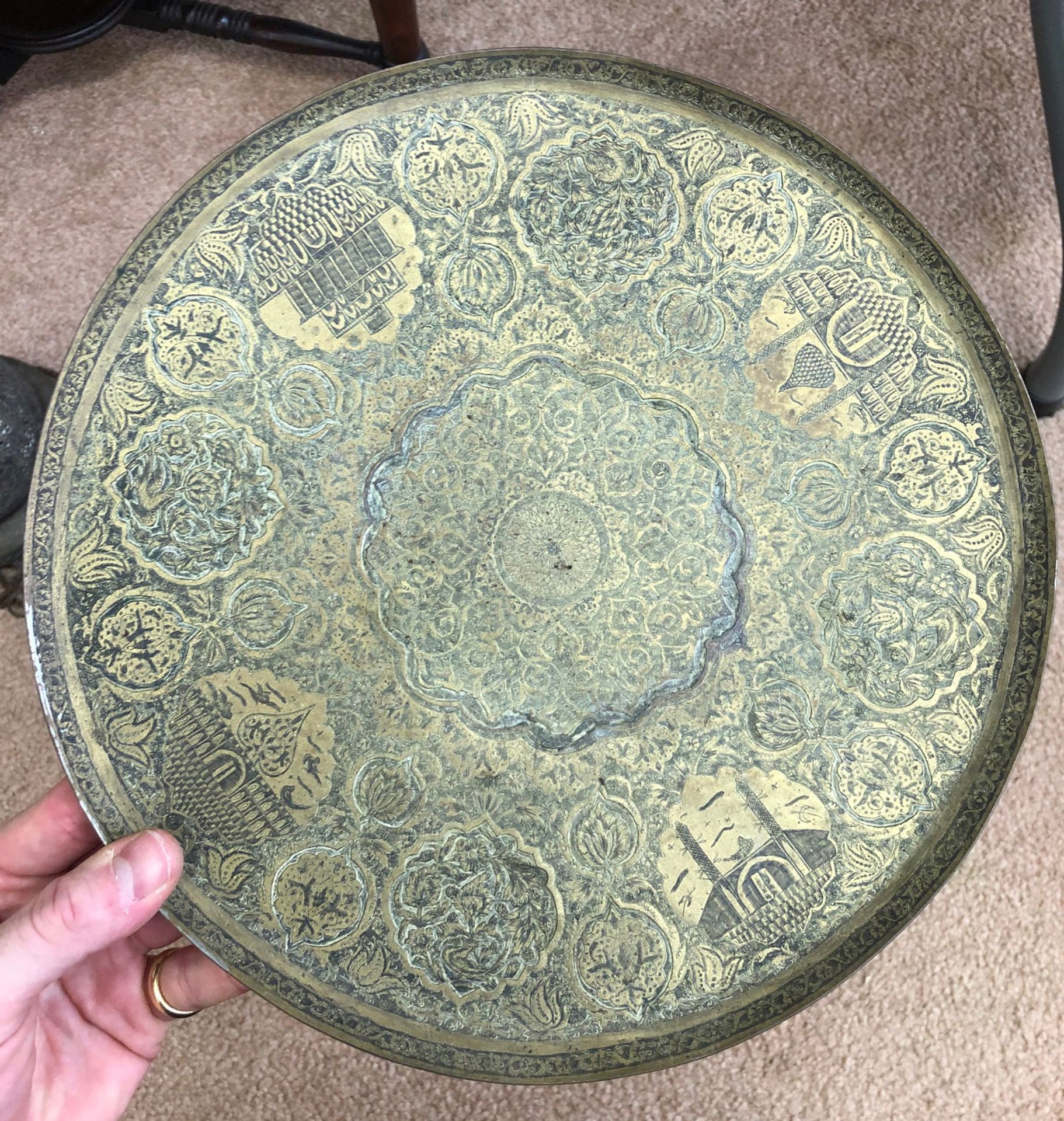 An Islamic circular brass dish, - Image 2 of 5