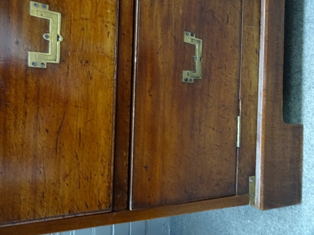 A mid-19th century teak two part secretaire campaign chest, - Image 6 of 10