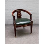 A late 19th century French Empire style gilt metal mounted mahogany tub back desk chair on tapering