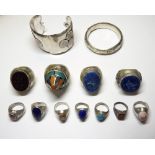 A group of mostly modern Afghan jewellery, comprising; two bangles,