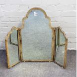 An early 20th century arch topped ivory banded shagreen triptych dressing mirror,