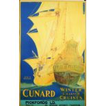French 'Cunard Winter and Easter Cruises', circa 1930, lithograph in colours, 101cm x 63cm,