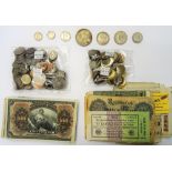 A group of mostly foreign coins, including a German five marks 1932, a Netherlands one guilder 1930,