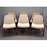 Mid-20th century Danish design, a set of six rosewood framed dining chairs on turned supports,
