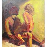 K** S** (20th century), Figures, oil on board, signed with initials, 29cm x 26cm.