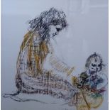 Tom Merryfield (20th century), Mother and child, pastel and mixed media, signed, 84cm x 82cm.