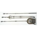 A set of three Victorian steel fire tools, with octagonal tapering handles and knopped shafts,