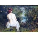 Attributed to Leon Richet (1847-1907), Bather in a wooded clearing, oil on canvas,