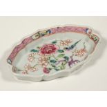 A Chinese famille-rose spoon tray, Qianlong, of shaped oval form,