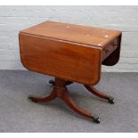 A George III satinwood banded mahogany drop flap centre table,