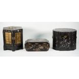 A Chinese chinoiserie decorated table cabinet, early 20th century, of hexagonal form containing,