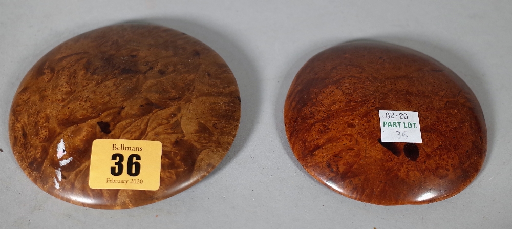 Two Chinese burlwood large buttons, Qing dynasty, probably 19th century,