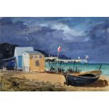 Sir Robin Darwin (1910-1974), Beach Bar, gouache, signed and dated '55, unframed, 23.5cm x 33.5cm.