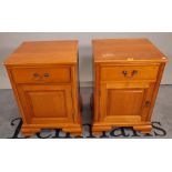 A pair of 20th century cherrywood single drawer bedside cupboards, on bracket feet,