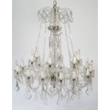 A glass sixteen branch chandelier, 20th century, Venetian style,