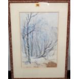 Attributed to Harry Phelan Gibb (1870-1948), Winter woodland scene, watercolour and gouache,