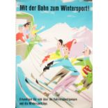 Austrian skiing / tourism poster, Mit der Bahn Zum Wintersport, circa 1950, lithograph in colours,
