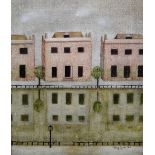 Toby Lyon (b. 1926), Houses overlooking a lake, oil on canvas, signed and dated 74, 30cm x 24.5cm.