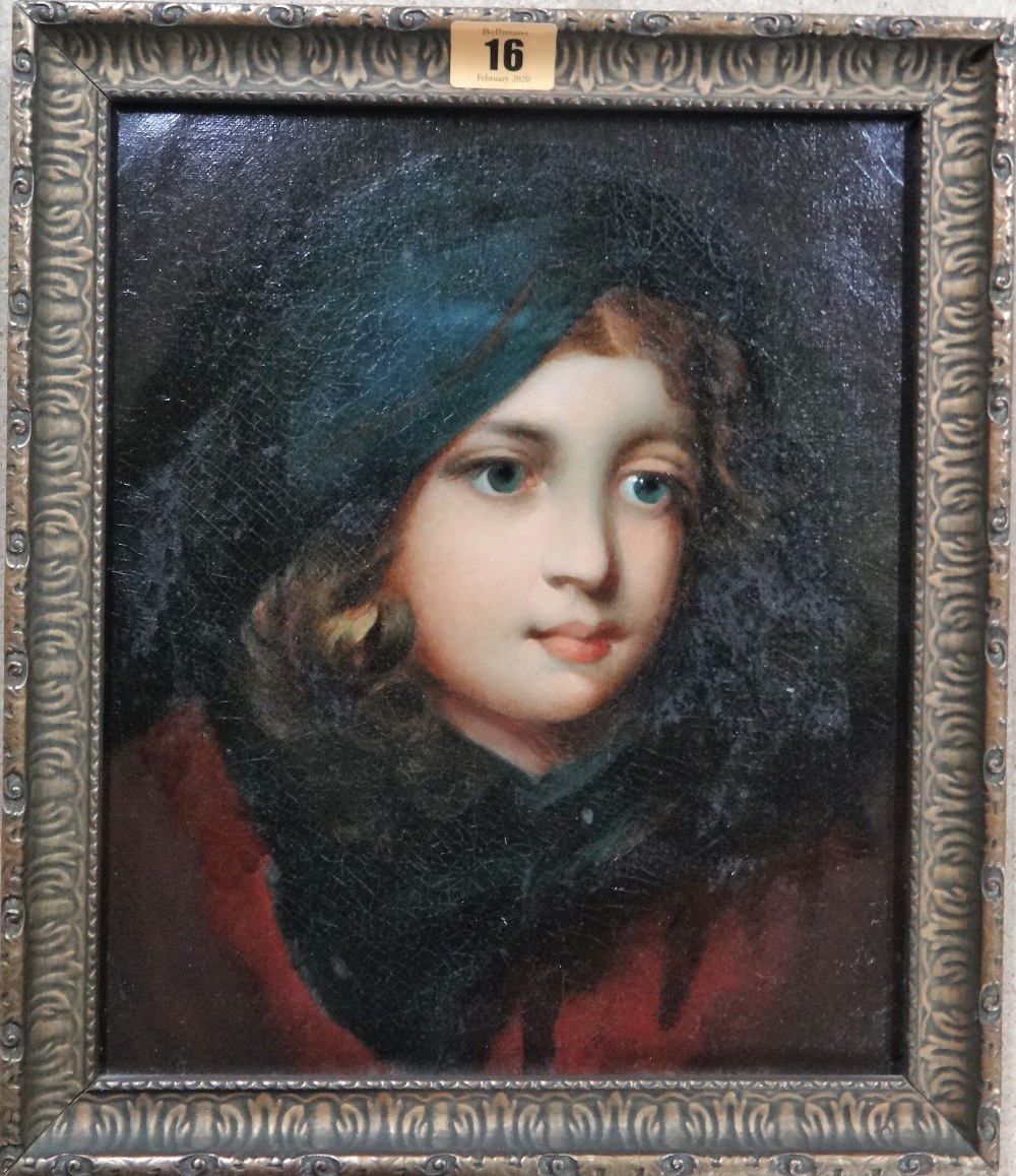 English School (19th century), Head study of a child, oil on canvas laid on board, 29.5cm x 24.5cm.