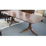 A Regency style mahogany 'D' end extending dining table on six downswept supports, one extra leaf,