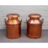 A pair of early 20th century polished copper twin handle milk churns, one stamped 'UDWL TROWBRIDGE',