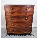 A 19th century mahogany bowfront chest of two short and four long graduated drawers,