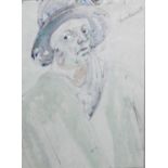 Vera Bassett (1912-1997), Lady in hat, smoking, watercolour and crayon, signed, 39.5cm x 29.5cm.