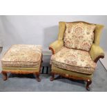 Criterion Cords; a pair of Victorian style stained beech framed low wingback armchairs,