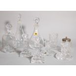 Glassware, including; two pairs of Waterford cut glass candlesticks, the tallest 14cm high,