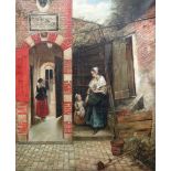 After Peter de Hooch, The courtyard of a house in Delft, oil on canvas, 72cm x 59cm.