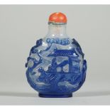 A Chinese blue overlay glass snuff bottle, 19th century,