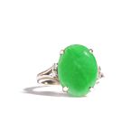 A jade and diamond ring,