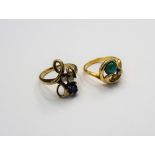 A gold, diamond and turquoise ring, in an abstract design,