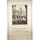 Herbert Lambert, The Roman Bath, Bath, British Tourism poster, lithograph in black and white,