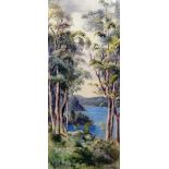 Ellis Rowan (1848-1922), Australian lake landscape, watercolour, 69cm x 29cm.
