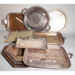 Silver plated wares, including; trays in various patterns and styles, (qty).