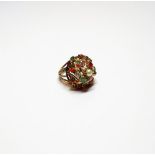 An Asian gold, cultured pearl and varicoloured gem set harem ring, with foliate pierced decoration,