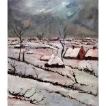 Albert Saverys (1886-1964), Winter landscape, oil on canvas, signed, unframed, 70cm x 60cm.