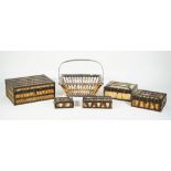 A porcupine quill rectangular hinged box with internal lift out tray, 30cm wide, four further,