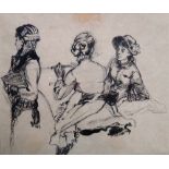 French School (late 19th century), Study of three women, pen and ink over pencil, 18cm x 22cm.